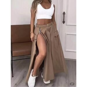 New Khaki Minimalist Long A-line skirt size S